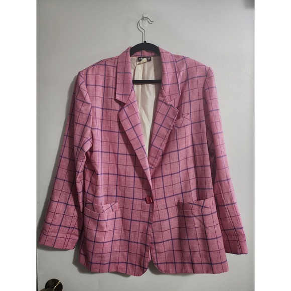 Chad II Other - Vintage Chad‎ II Mens Pink Purple Plaid Blazer Jacket Made in USA Size L 3125